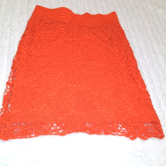 Cato Dresses & Skirts - Orange lace midi skirt with lining